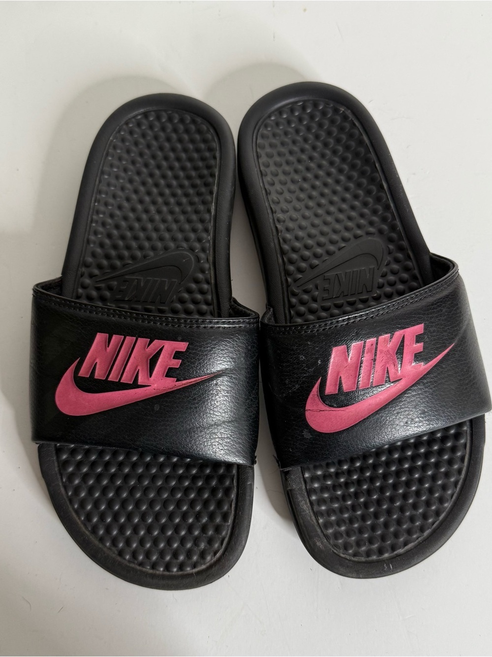 Nike Black Slides with Pink Swoosh